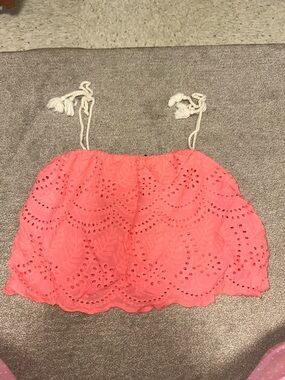 Aqua Coral Eyelet Crop Tank with Rope Tie Straps
